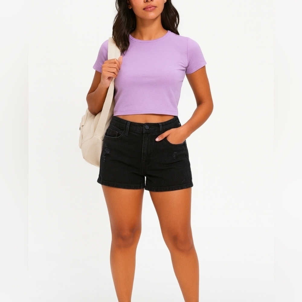 BDG Urban Outfitters Shorts High-Rise Spade Pin Up Black Distressed, Waist 24